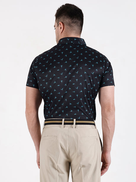 Men's Black Printed Golf Polo