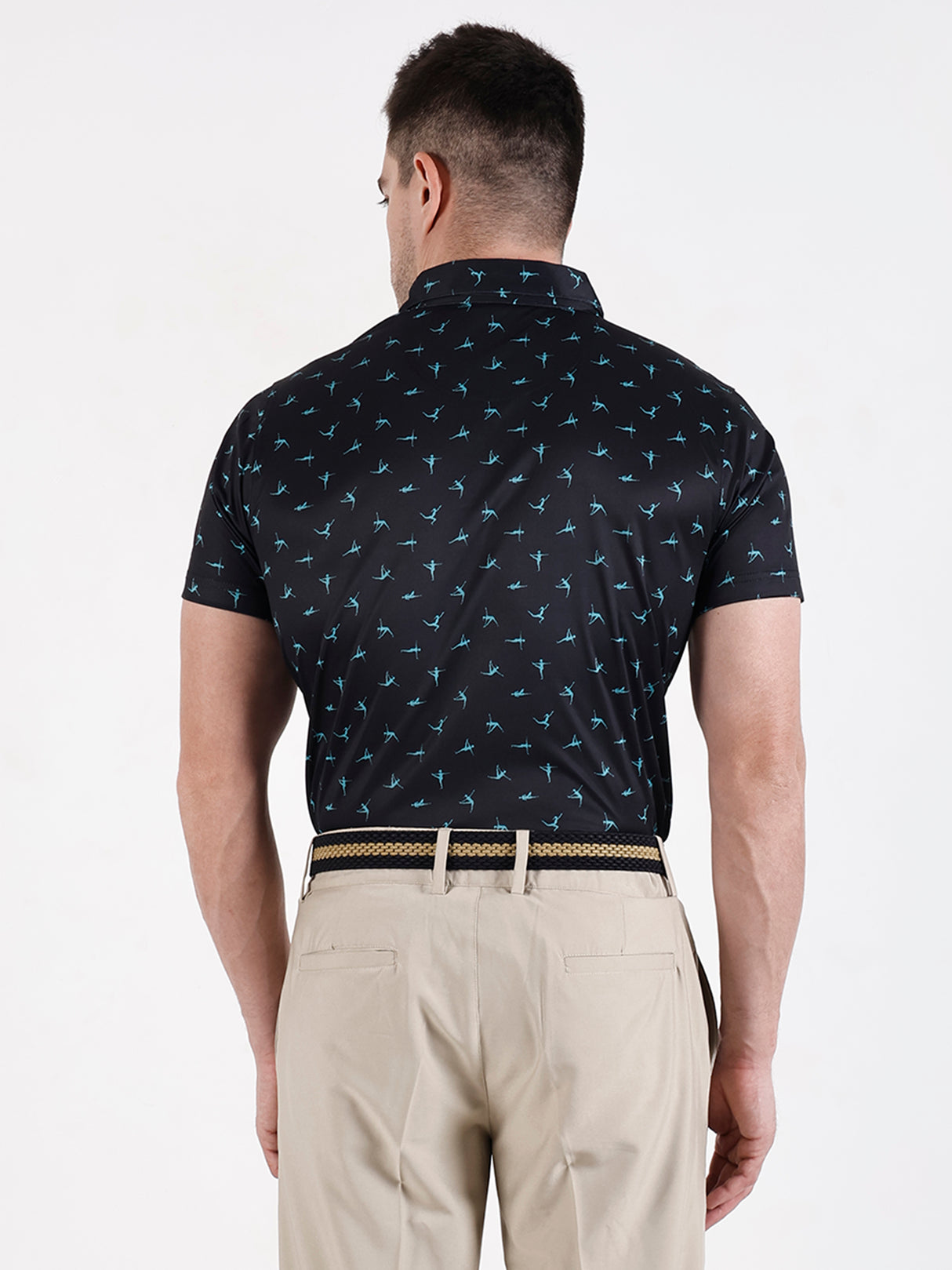 Men's Black Printed Golf Polo