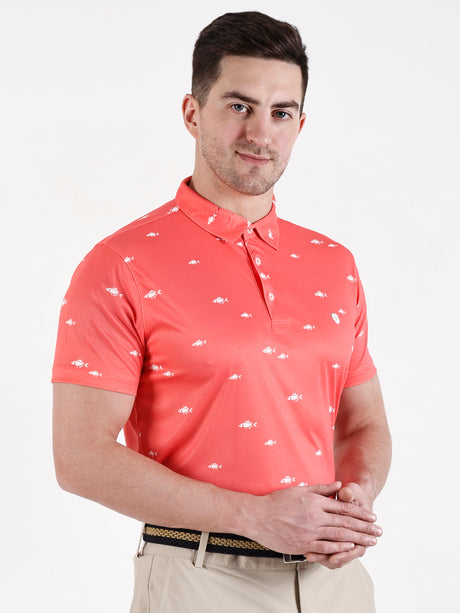 Men's Orange printed Golf Polo T Shirt