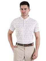 Men's White  Printed Golf Polo T Shirt