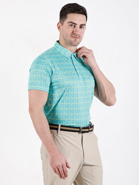 Men's Mint Wave Printed Golf Polo T Shirt