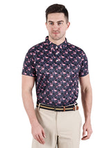 Men's Black Pink Printed Golf Polo T Shirt