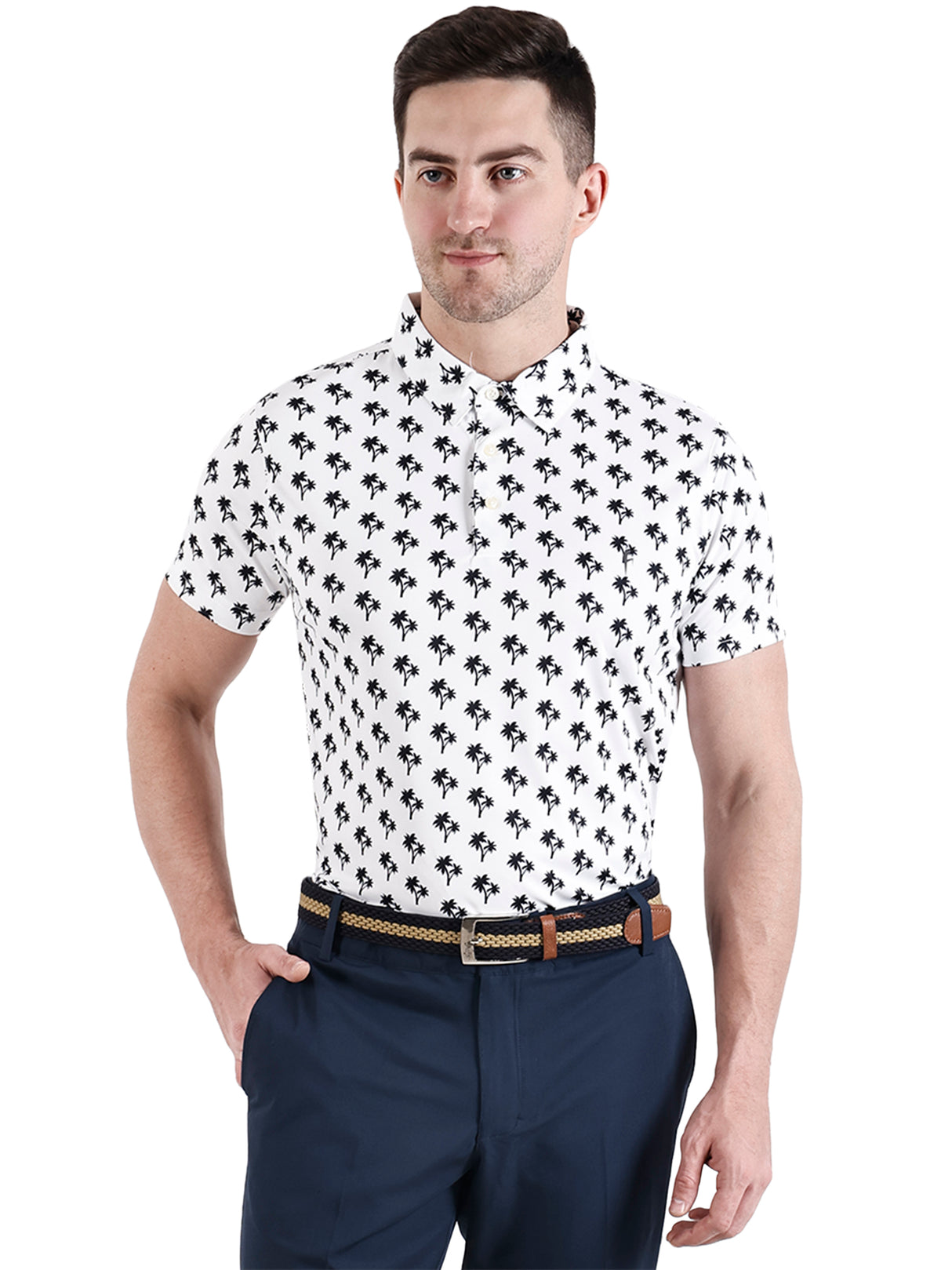 Men's White Black Printed Golf Polo T Shirt