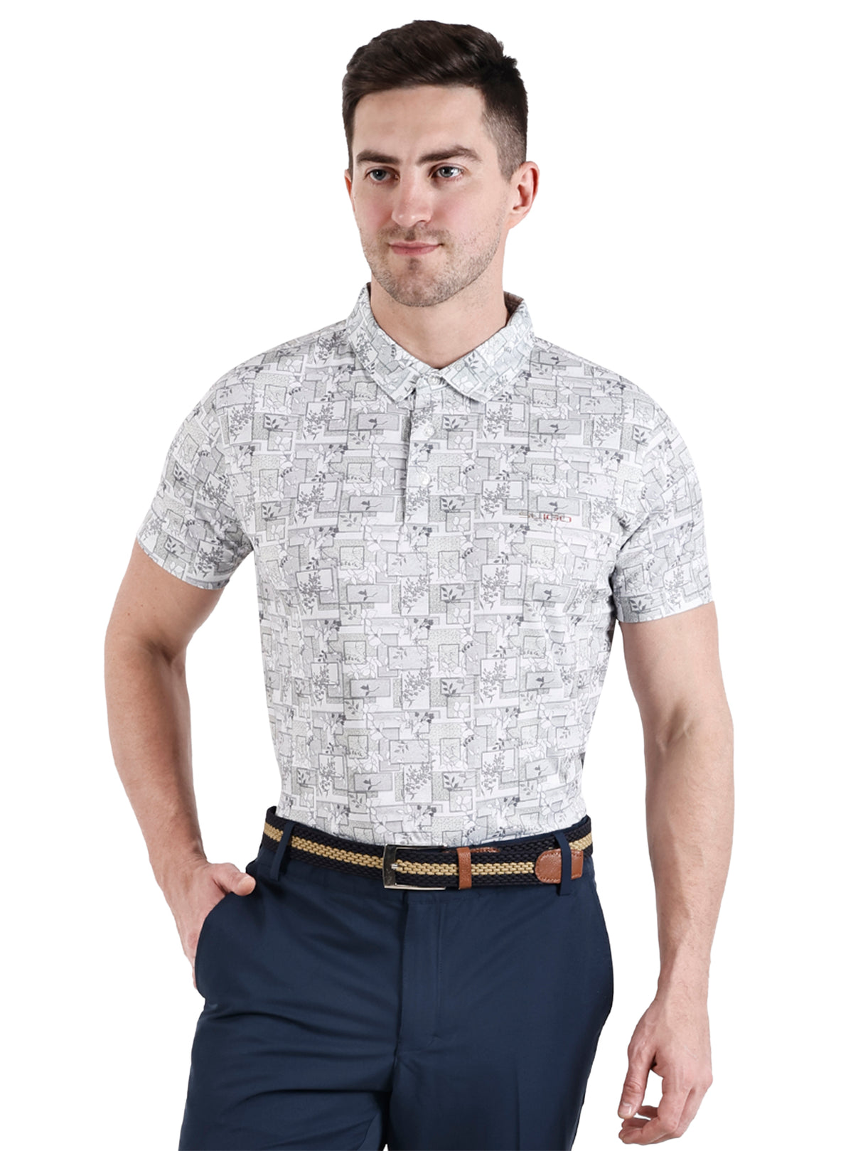 Men's Grey Printed Golf Polo T Shirt