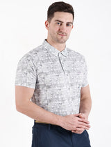 Men's Grey Printed Golf Polo T Shirt