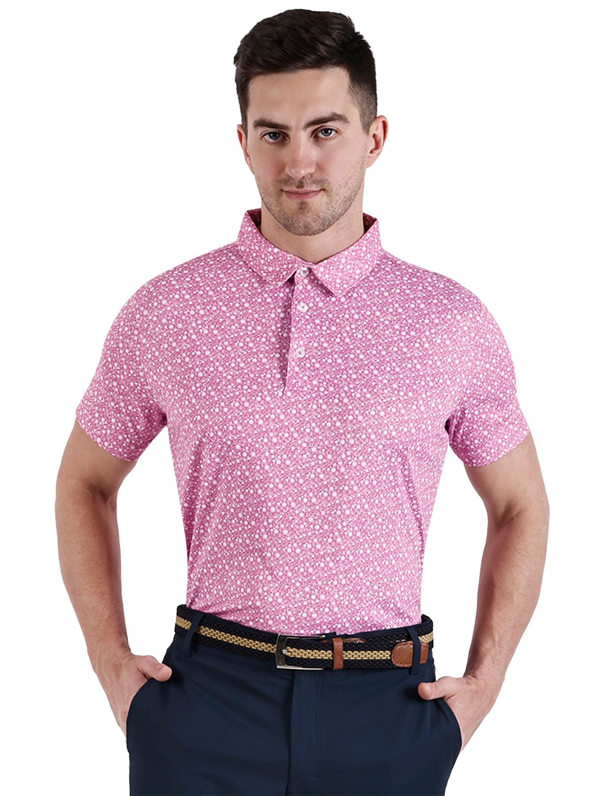 Men's Pink Printed Golf Polo T Shirt