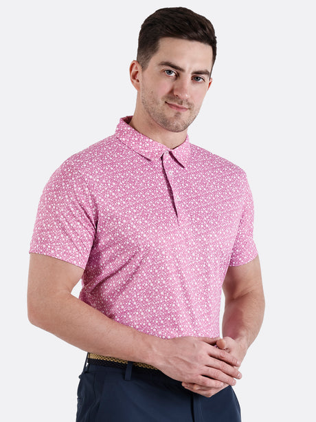 Men's Pink Printed Golf Polo T Shirt