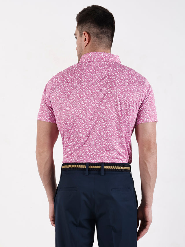 Men's Pink Printed Golf Polo T Shirt