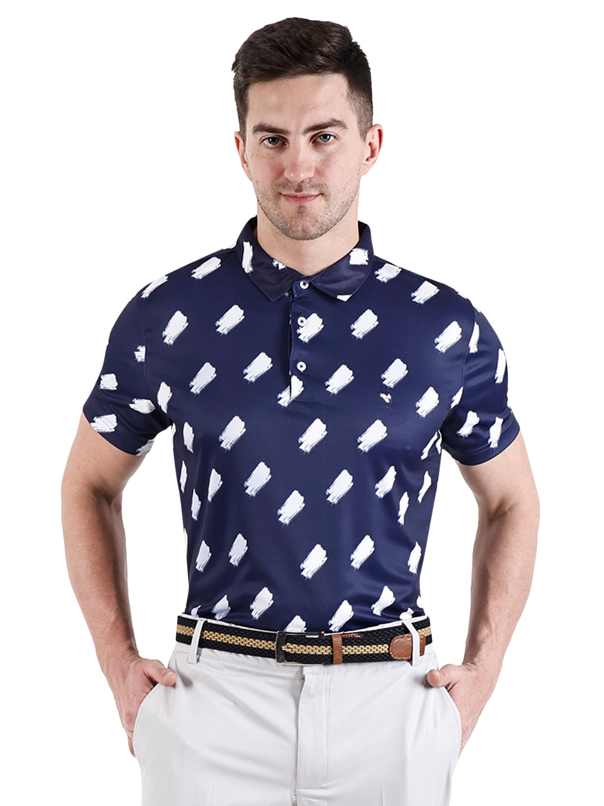 Men's Navy Printed Golf Polo T Shirt