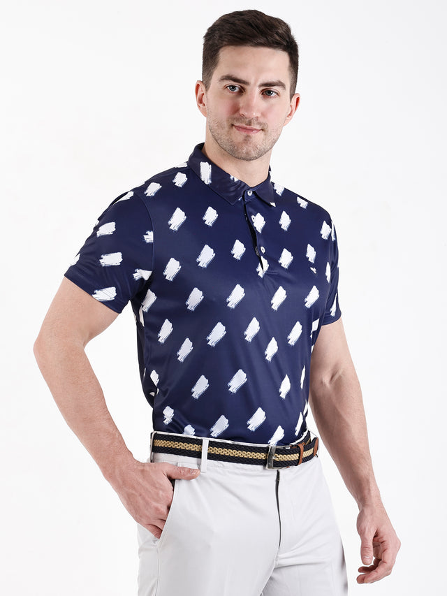 Men's Navy Printed Golf Polo T Shirt