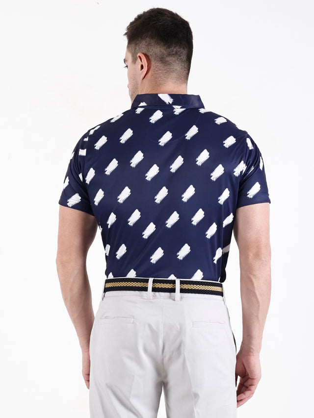 Men's Navy Printed Golf Polo T Shirt