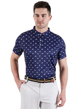 Men's Blue White printed Golf Polo T Shirt