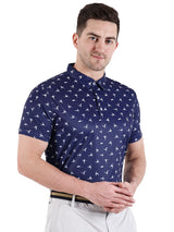 Men's Blue White printed Golf Polo T Shirt