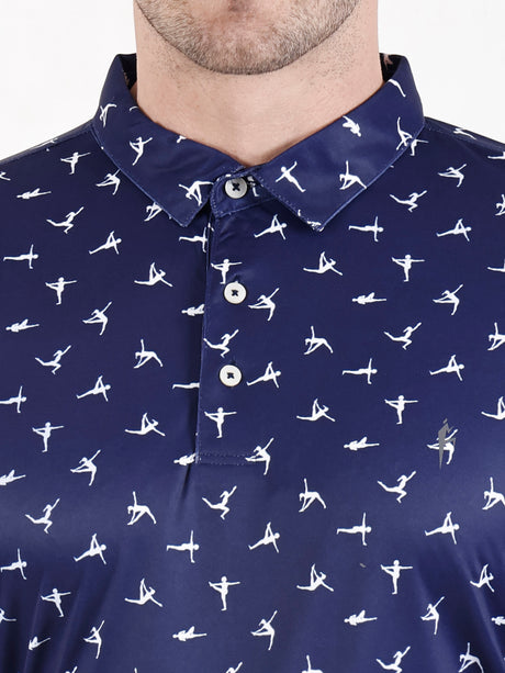 Men's Blue White printed Golf Polo T Shirt