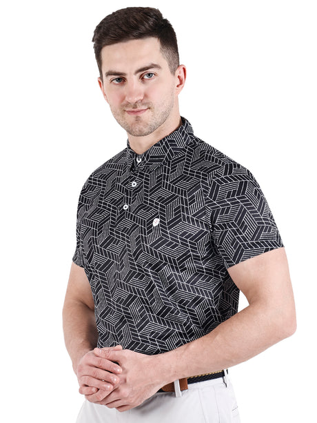 Men's white Navy Printed Golf Polo T Shirt