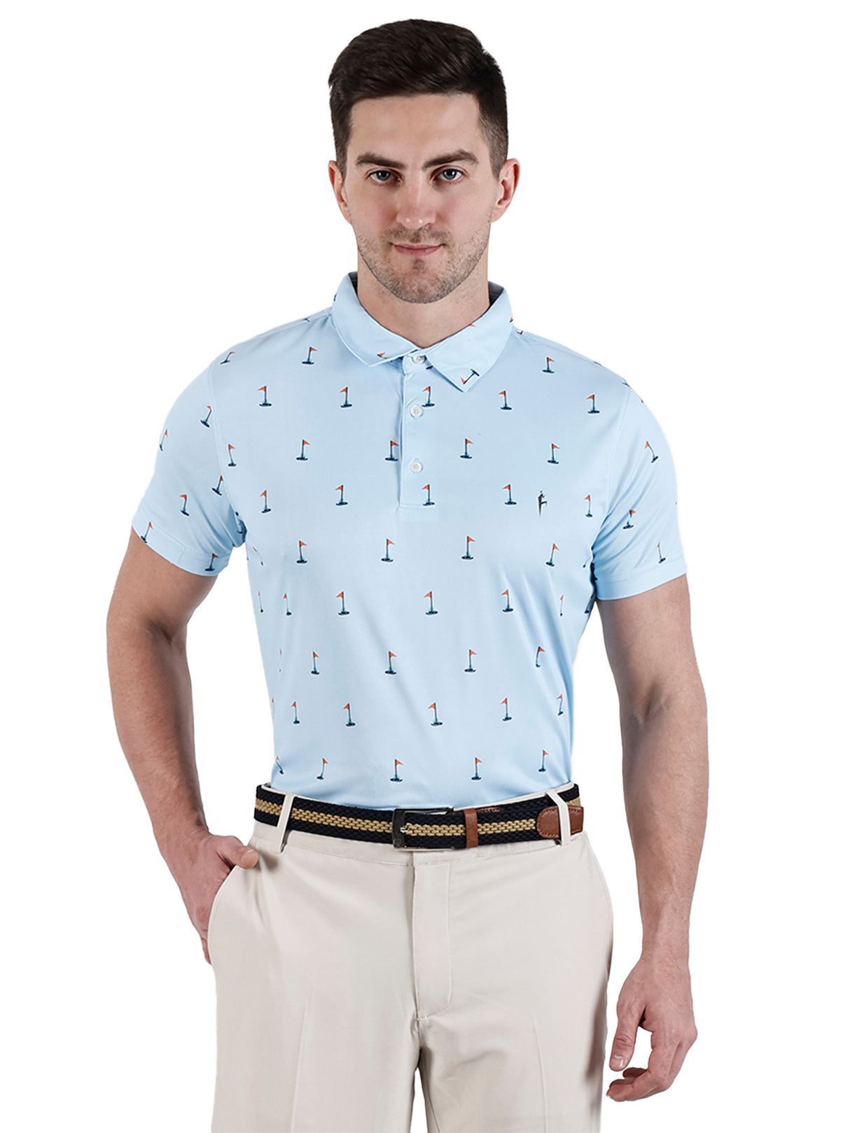 Men's Sky Blue Printed Golf Polo T Shirt