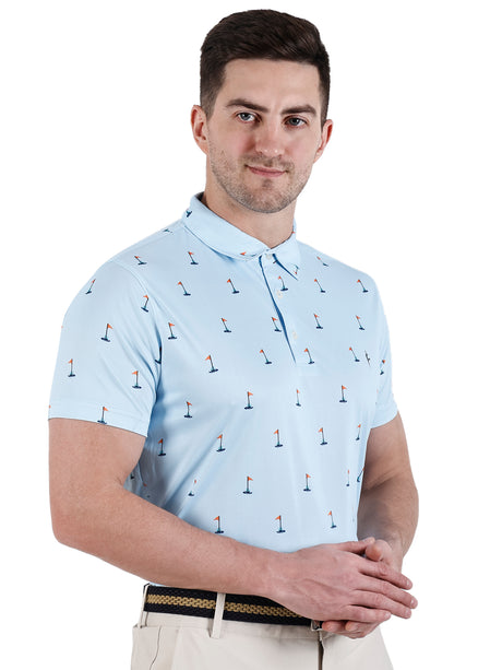 Men's Sky Blue Printed Golf Polo T Shirt