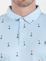 Men's Sky Blue Printed Golf Polo T Shirt