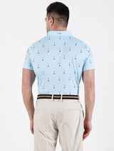 Men's Sky Blue Printed Golf Polo T Shirt