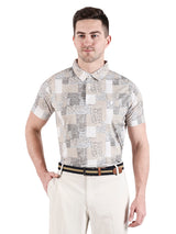 Men's White Beige Printed Golf Polo T Shirt