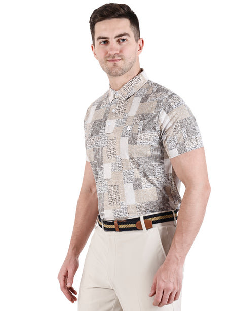 Men's White Beige Printed Golf Polo T Shirt