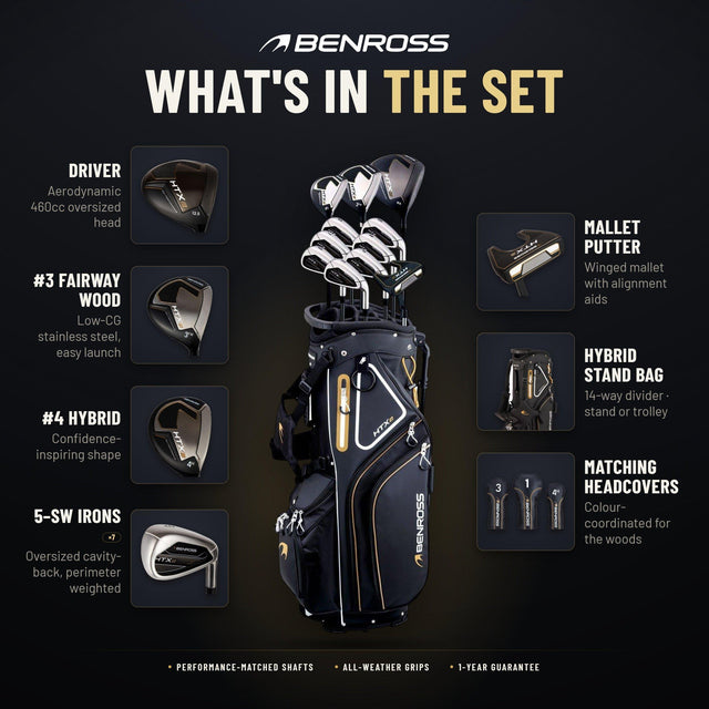Benross HTX2 Gold Graphite 11 Piece Golf Stand Bag Package Set