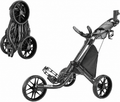 Caddytek Push Cart 3 Wheel with Foot Brake 1-Second Fold/Unfold, Adjustable Handle, Umbrella Holder, Beverage Compartment & Storage, Lightweight Aircraft-Grade Aluminum Frame Black