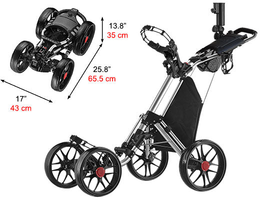 CaddyCruiser ONE Pro One-Click Folding 4-Wheel Golf Push Cart (Trolley)