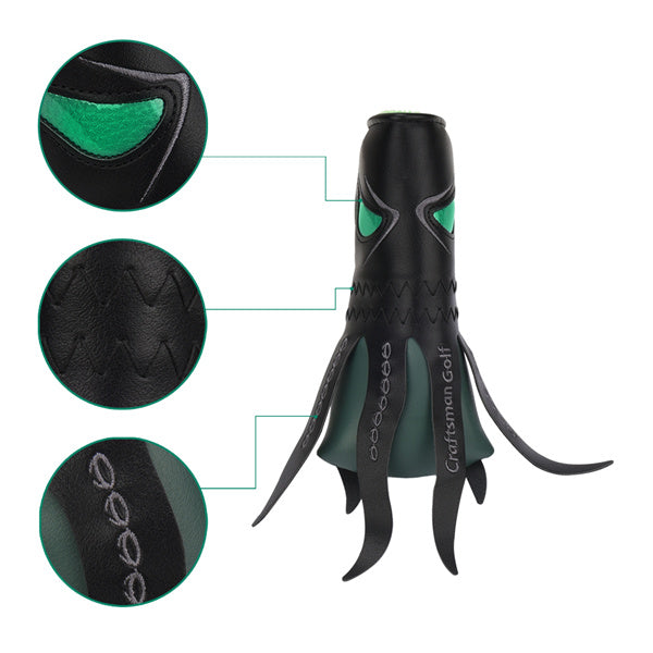 Green Eyes Octopus Pattern Leather Black Putter Cover