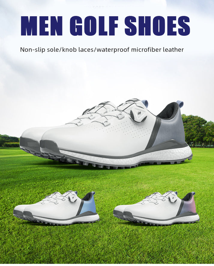 Men’s Waterproof Golf Shoes – Anti-Slip, Soft Sole, Knob Laces