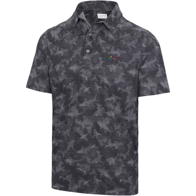 Men's Ventilated Shark Print Polo T Shirt