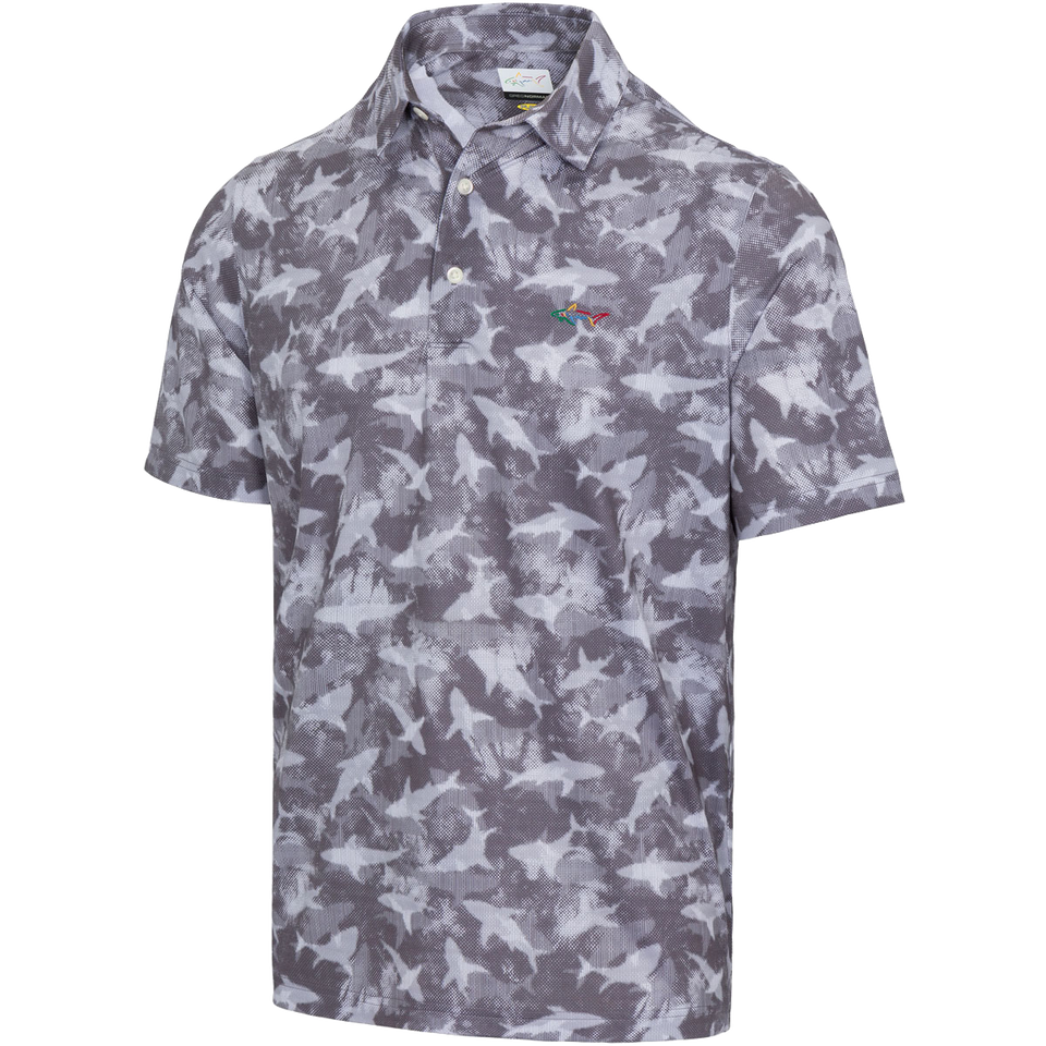 Men's Ventilated Shark Print Polo T Shirt