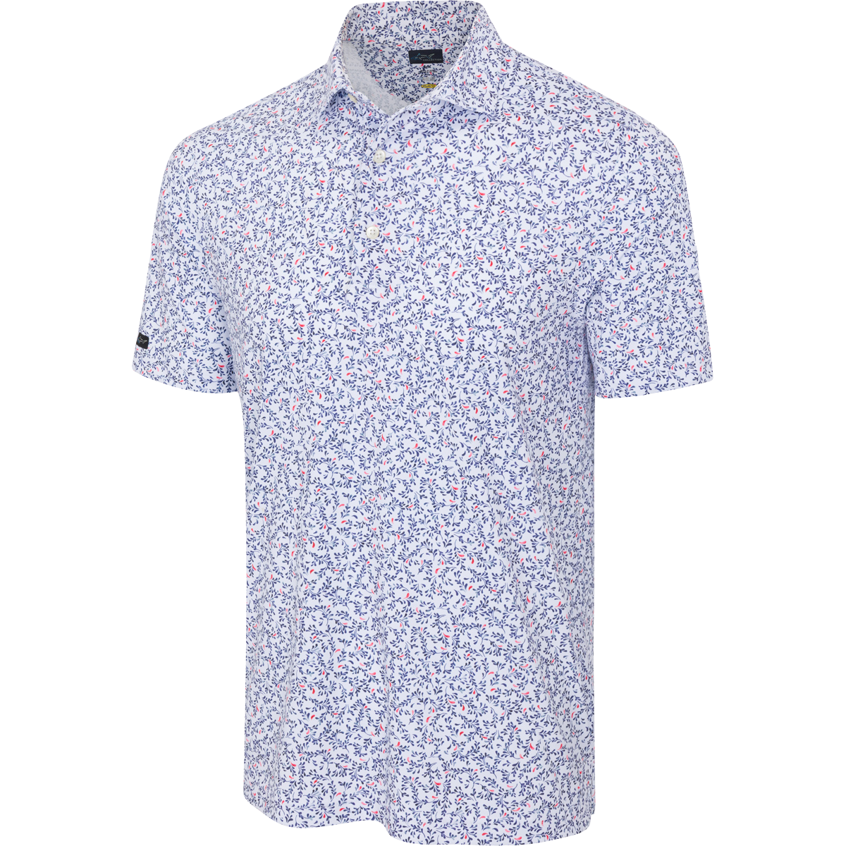 Men's White Tiny Leaf Printed Golf Polo