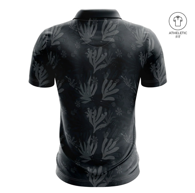 Men's Night Fern Golf Athletic Fit Golf Polo - Black