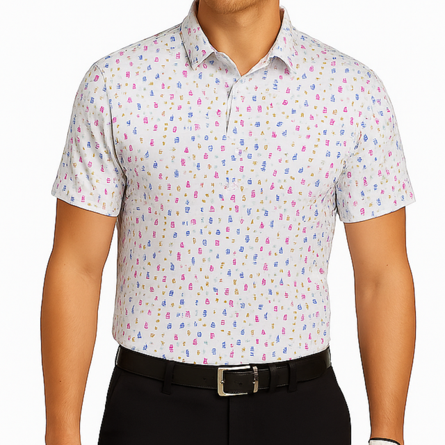 Storhet Men's White Printed Golf Polo