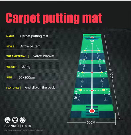 TL018 Velvet Golf Putting Mat  Indoor Practice with Stopper