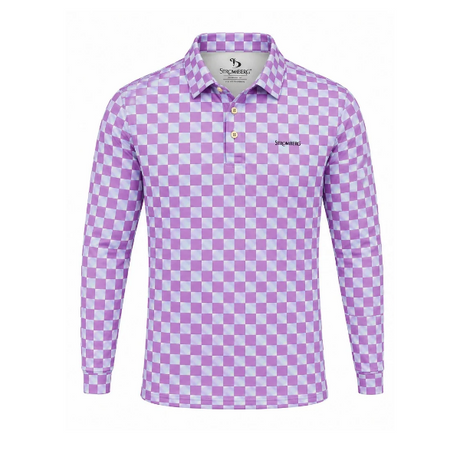 Men’s Check Print Performance Long Sleeve Golf Polo