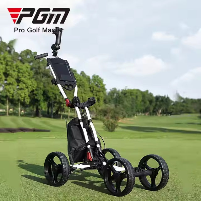 Foldable Push Golf Trolley Four Wheel Manual Golf trolley With Umbrella Stand