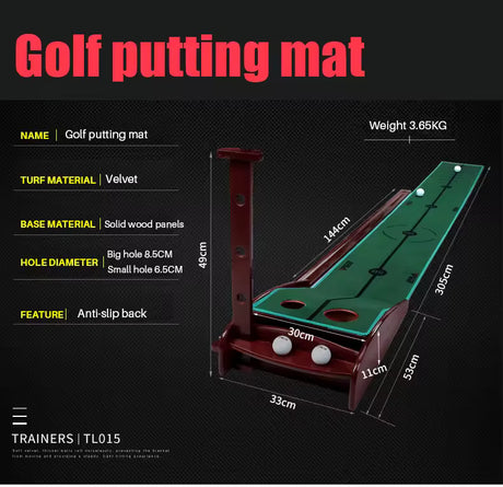 Indoor Golf Trainer Wooden Putting Velvet Mat