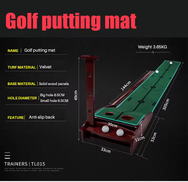 Indoor Golf Trainer Wooden Putting Velvet Mat