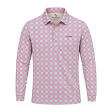 Men’s Check Print Performance Long Sleeve Golf Polo