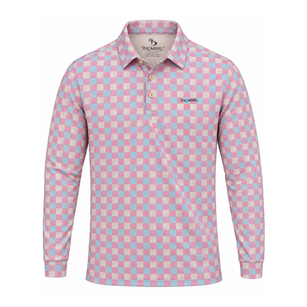 Men’s Check Print Performance Long Sleeve Golf Polo
