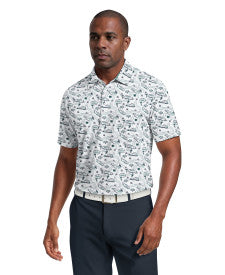 Flowering Peach Print Short Sleeve Golf Polo Shirt
