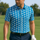 Men's Stretchable Abstract Print Golf Polo - Blue