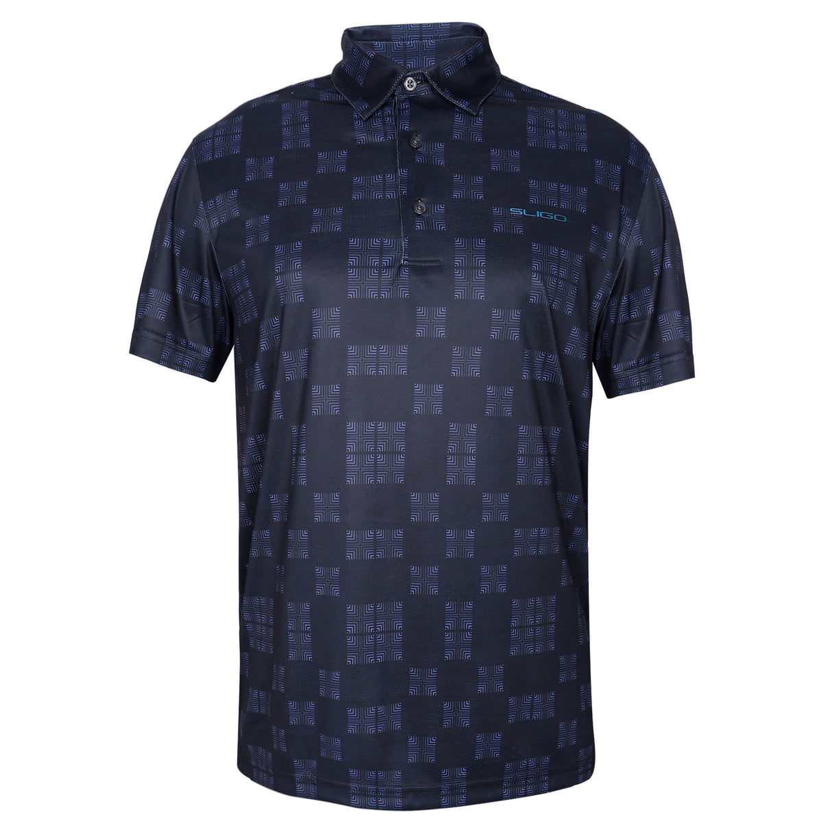 Men,s Navy Geometric  printed Half Sleeves Stretch Polo