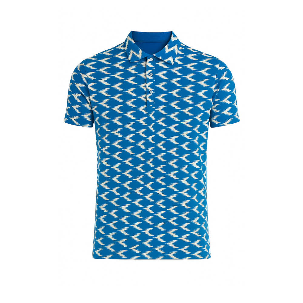 Men's Stretchable Abstract Print Golf Polo - Blue