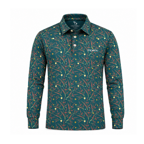 Men’s Botanical Print Stretchable Long Sleeve Golf Polo