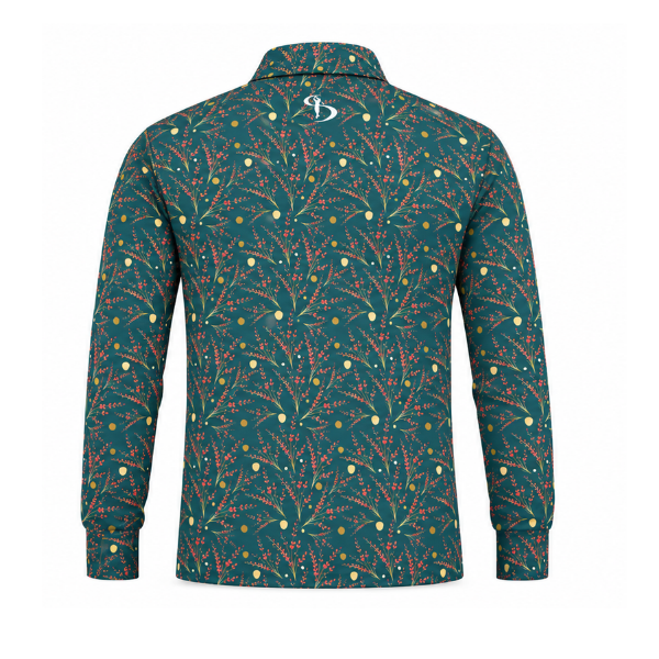 Men’s Botanical Print Stretchable Long Sleeve Golf Polo
