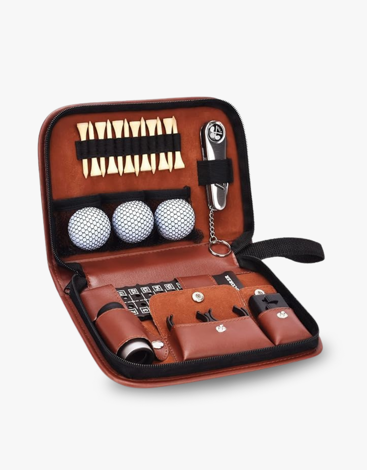 Golf Tool Kit Gift Set, Golf Accessories Set with Golf Balls, Rangefinder, Golf Tees, Cleaning Brush, Multifunctional Divot Tool, Scorer, Ball Holder Clip