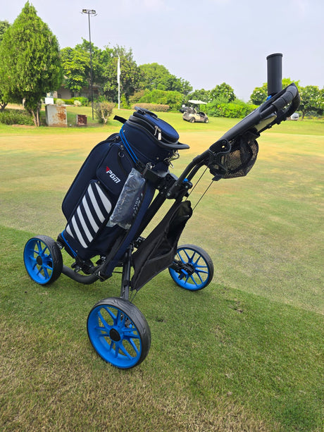Caddytek Push Cart 3 Wheel with Foot Brake 1-Second Fold/Unfold, Adjustable Handle, Umbrella Holder, Beverage Compartment & Storage, Lightweight Aircraft-Grade Aluminum Frame Black